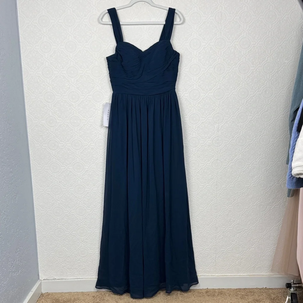 Azazie Zapheira Dark Navy Bridesmaid Dress US 10 A10 Chiffon Maxi Gown - Picture 6 of 13